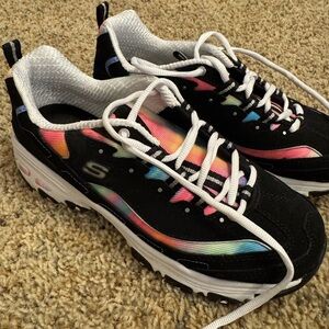 Skechers Womens Black and Rainbow Sneakers